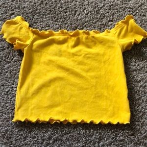 Yellow off the shoulder ruffled crop top
